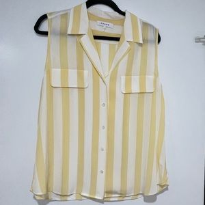 Frame yellow and white stripe silk sleeveless blouse - size L
